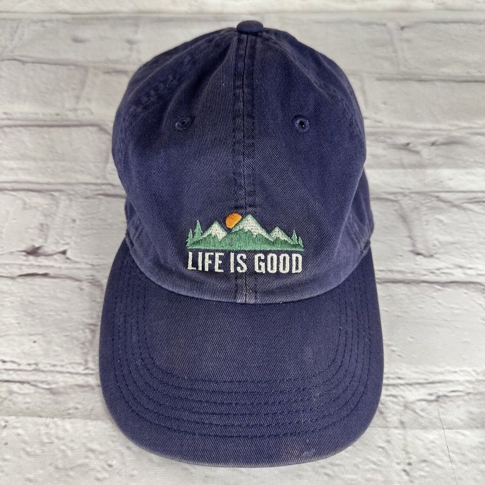 Life Is Good Mountains Adult Baseball Cap Adjustable Distressed Hat Embroidered
